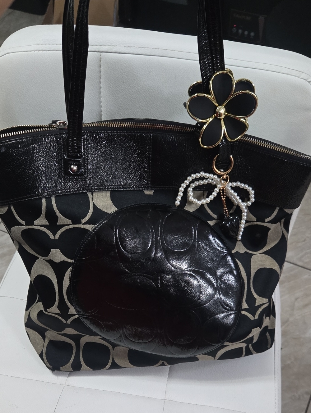 Coach Black and Beige Signature Tote